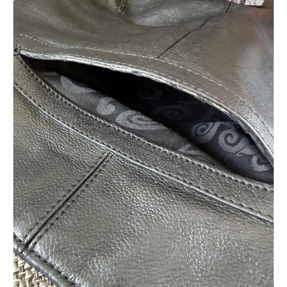 Brighton Cleo Bow Leather Large Metallic Black Shoulder Bag Side Pockets 16x12" - Picture 6 of 8